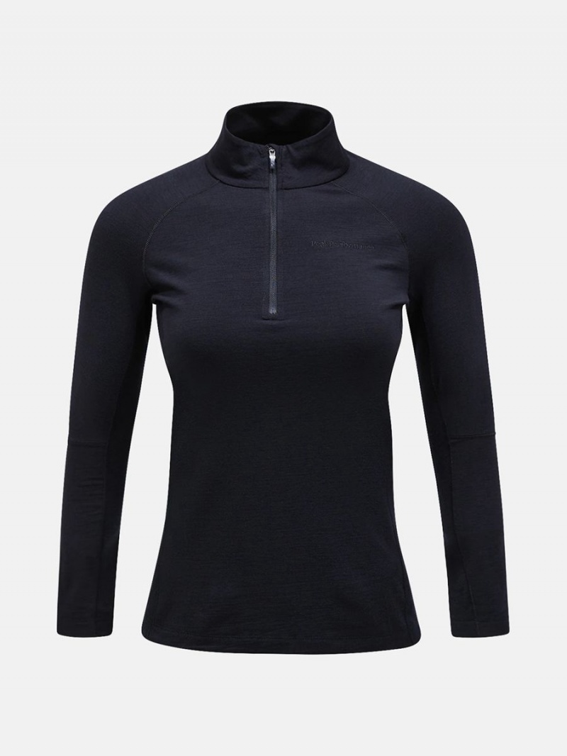 Peak Performance Magic Half Zip Women\'s Top Black / Black | RBD87-950