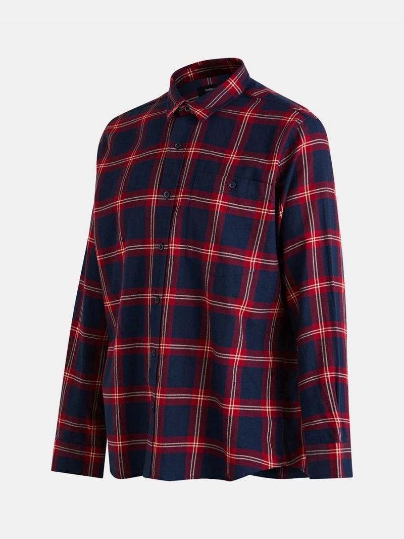 Peak Performance Moment Flanell Men's Shirt Navy / Red | NAZ30-438