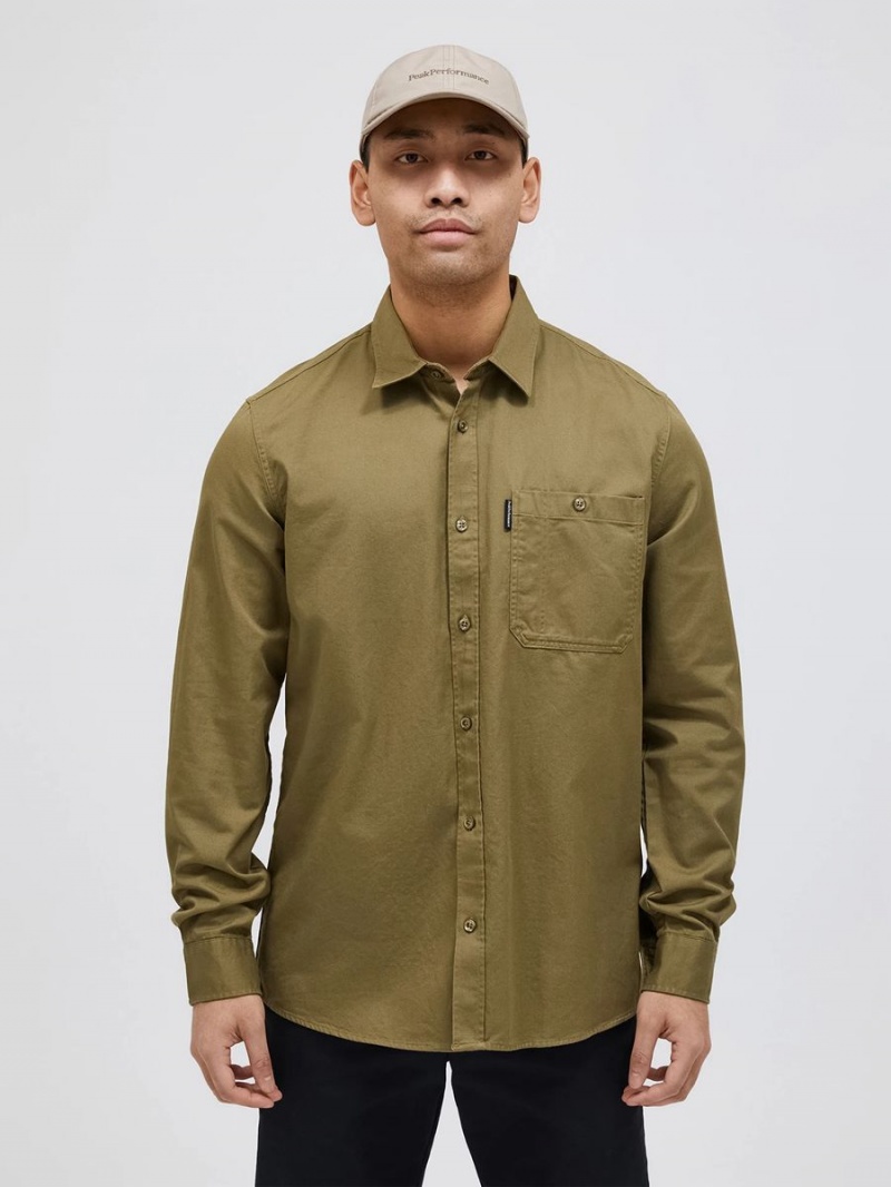 Peak Performance Moment Skiers Men's Shirt Olive | UZL11-346