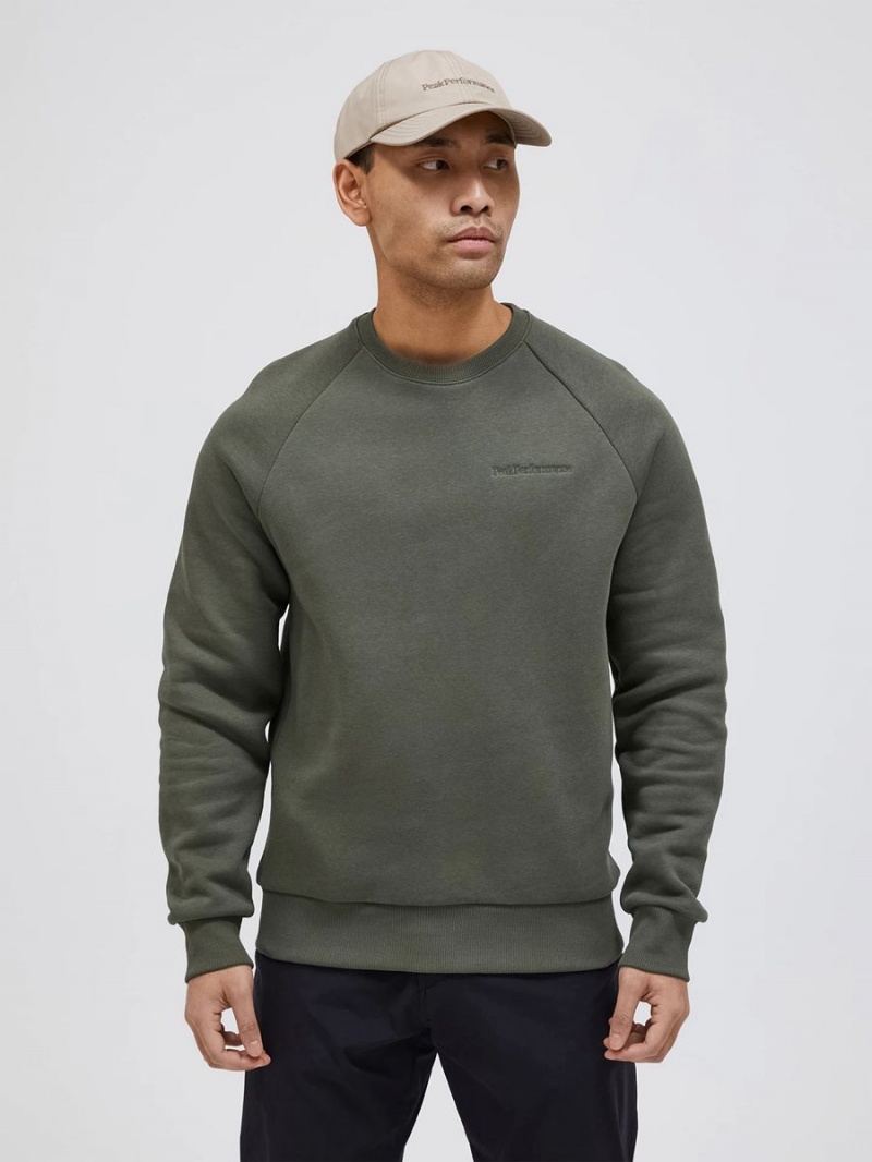 Peak Performance Original Small Logo Crew Men's Sweatshirt Green | CHB85-420