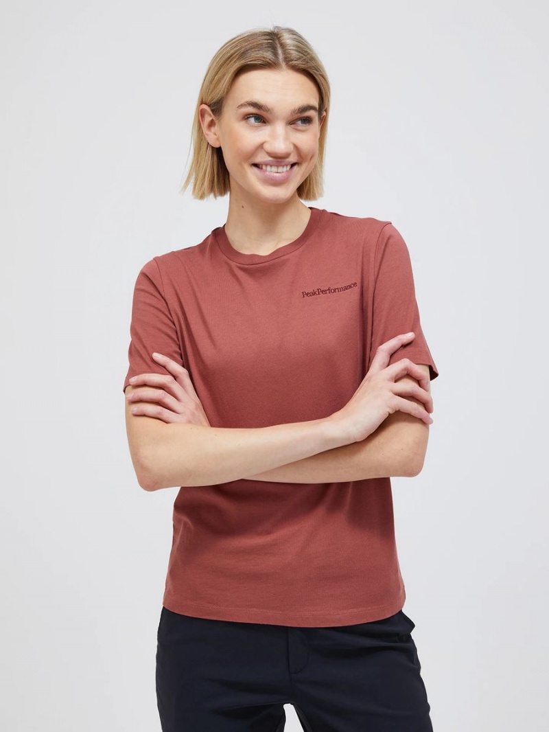 Peak Performance Original Small Logo Women's T-Shirt Burgundy | ROI82-354