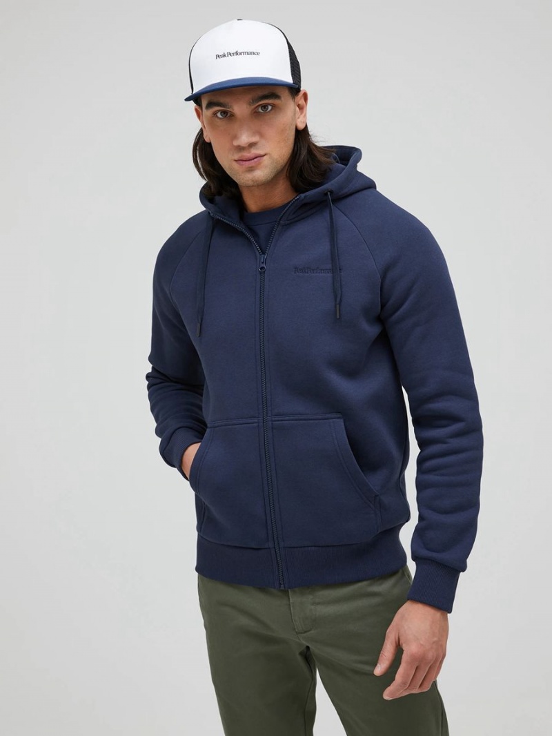 Peak Performance Original Small Logo Zip Men's Hoodie Navy | ZPU08-964