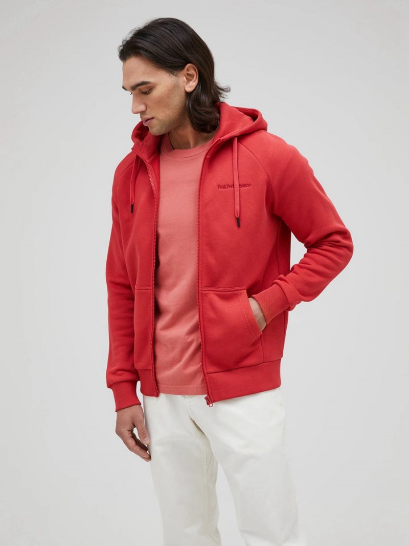 Peak Performance Original Small Logo Zip Men's Hoodie Red | PEO15-485