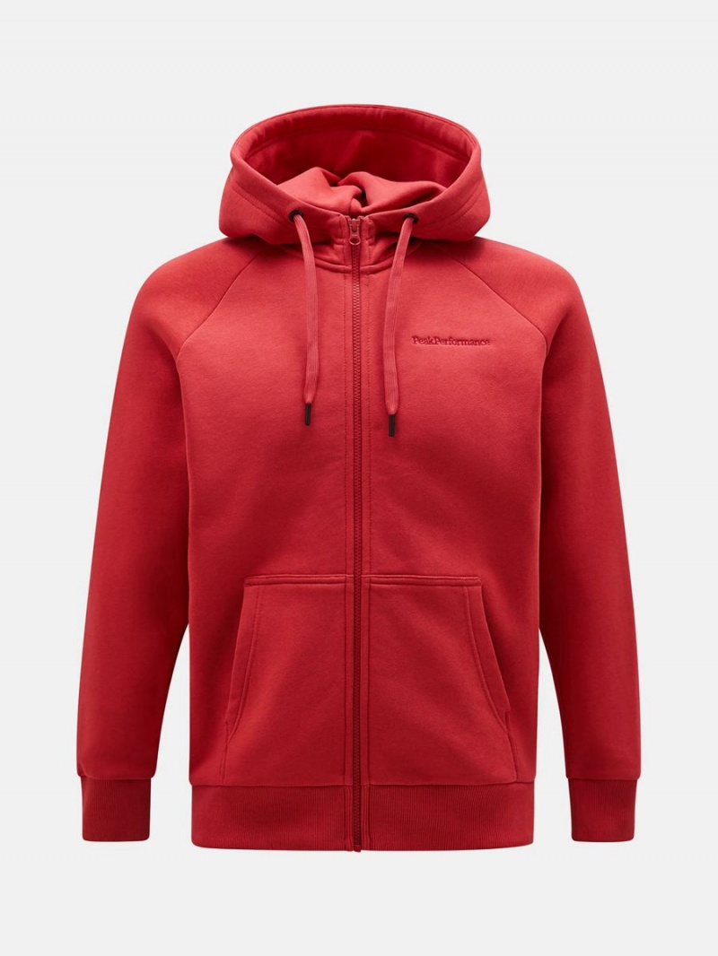 Peak Performance Original Small Logo Zip Men\'s Hoodie Red | PEO15-485