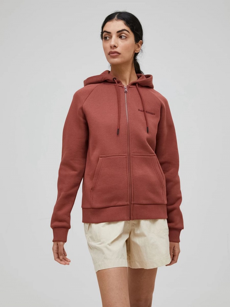 Peak Performance Original Small Logo Zip Women's Hoodie Burgundy | GBB98-078