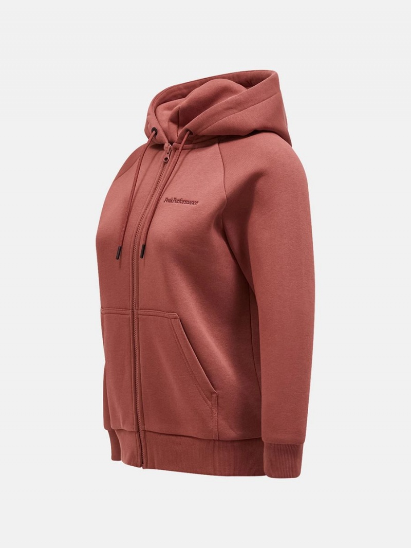 Peak Performance Original Small Logo Zip Women's Hoodie Burgundy | GBB98-078