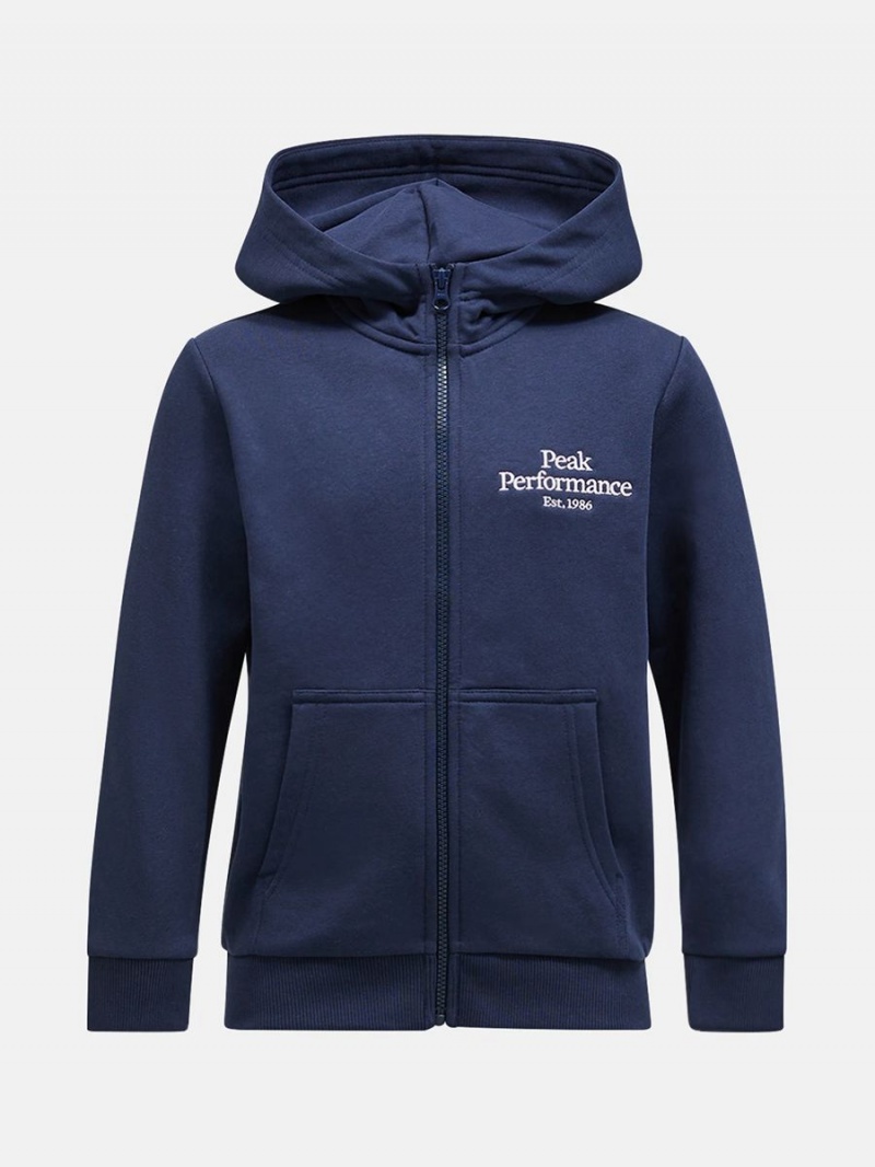 Peak Performance Original Zip Kids\' Hoodie Navy / White | EXP52-857