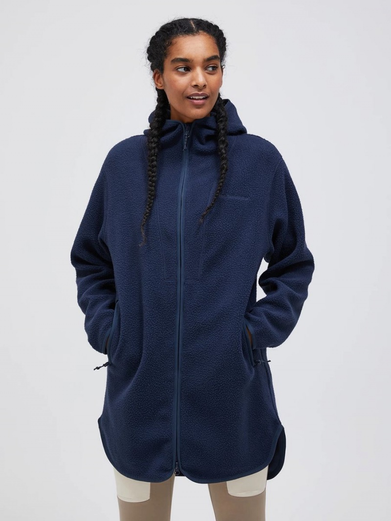 Peak Performance Pile Long Zip Women's Jacket Navy | DQF49-893