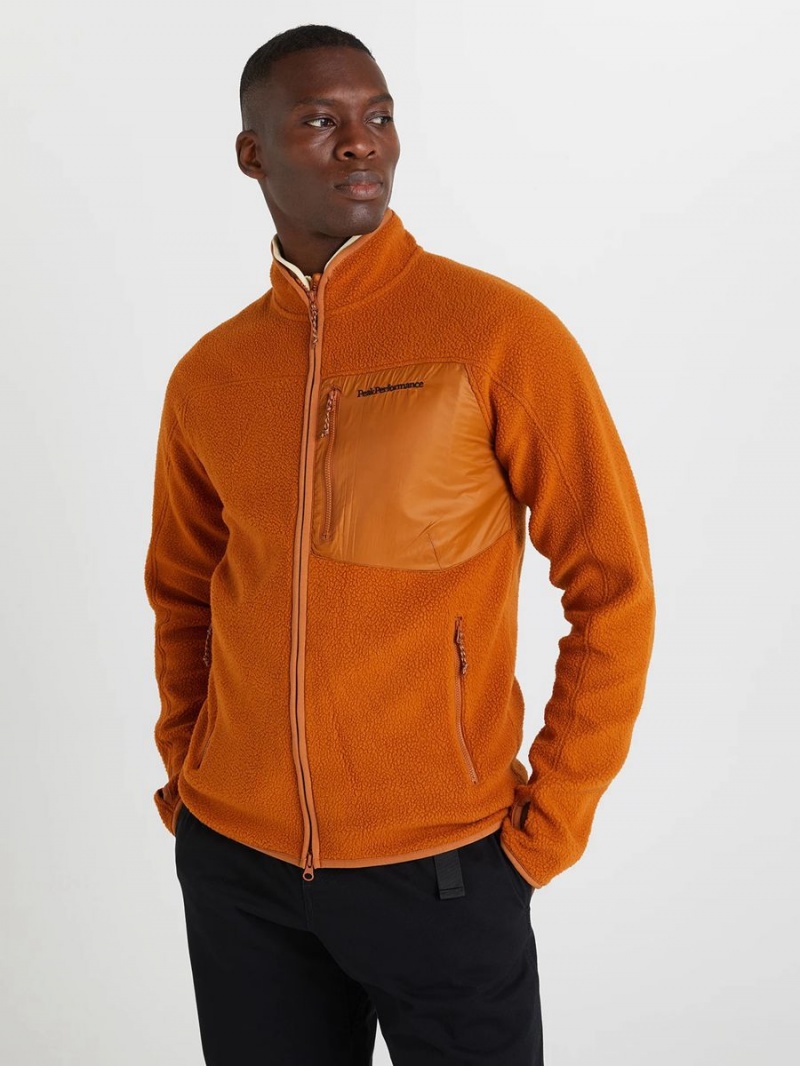 Peak Performance Pile Zip Men's Jacket Orange | HGB79-286