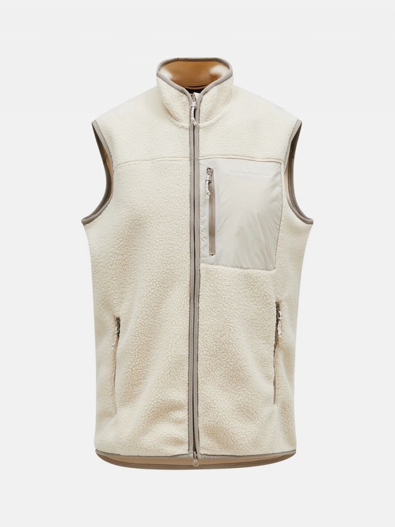 Peak Performance Pile Zip Men\'s Vest Beige | OEH85-083