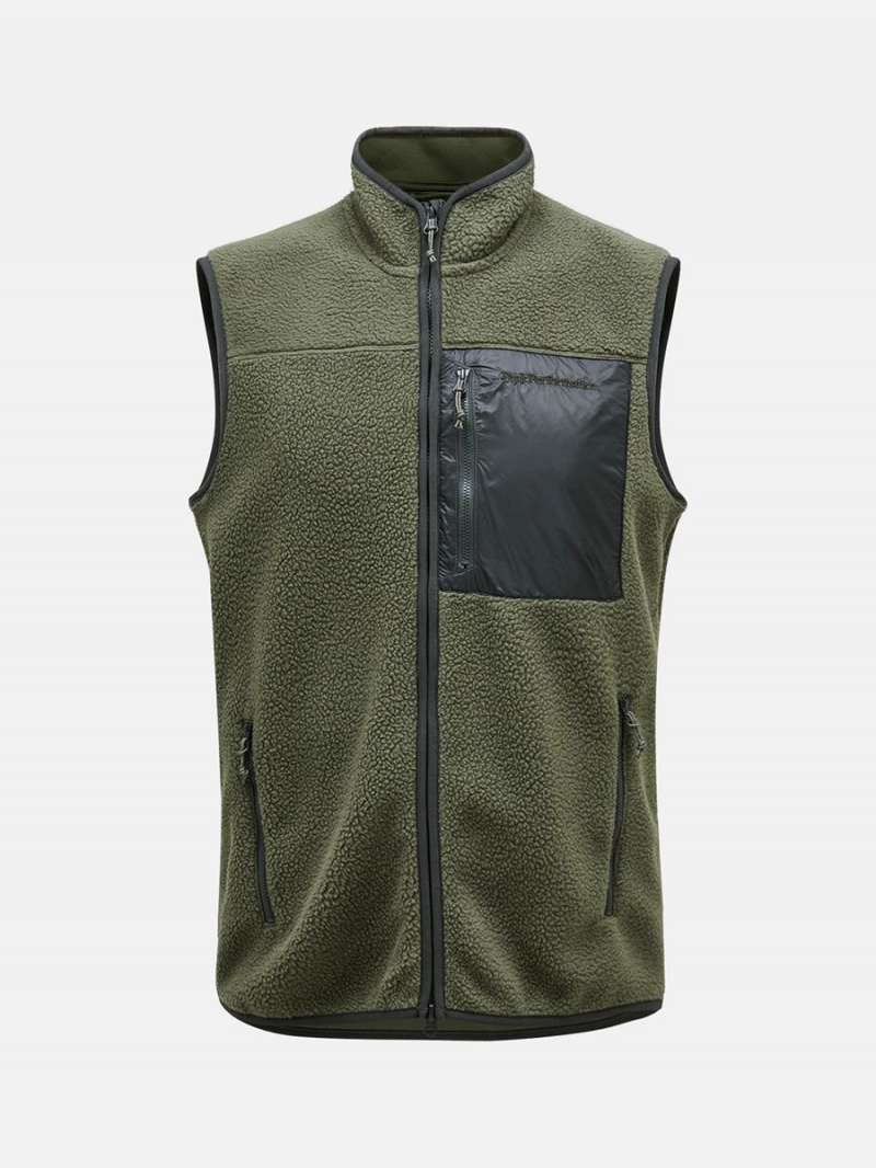 Peak Performance Pile Zip Men\'s Vest Green | NBO45-878