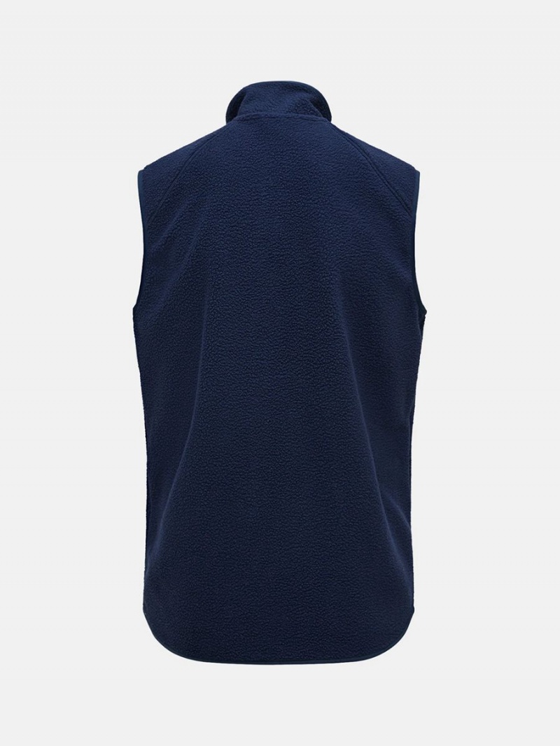 Peak Performance Pile Zip Men's Vest Navy | YEI91-835