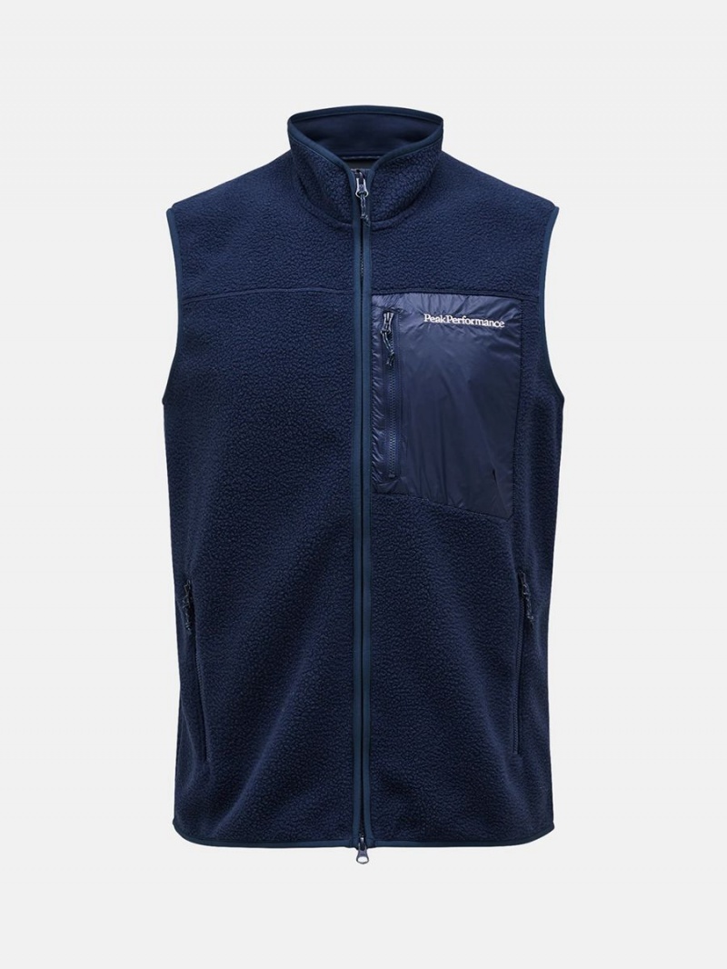 Peak Performance Pile Zip Men\'s Vest Navy | YEI91-835