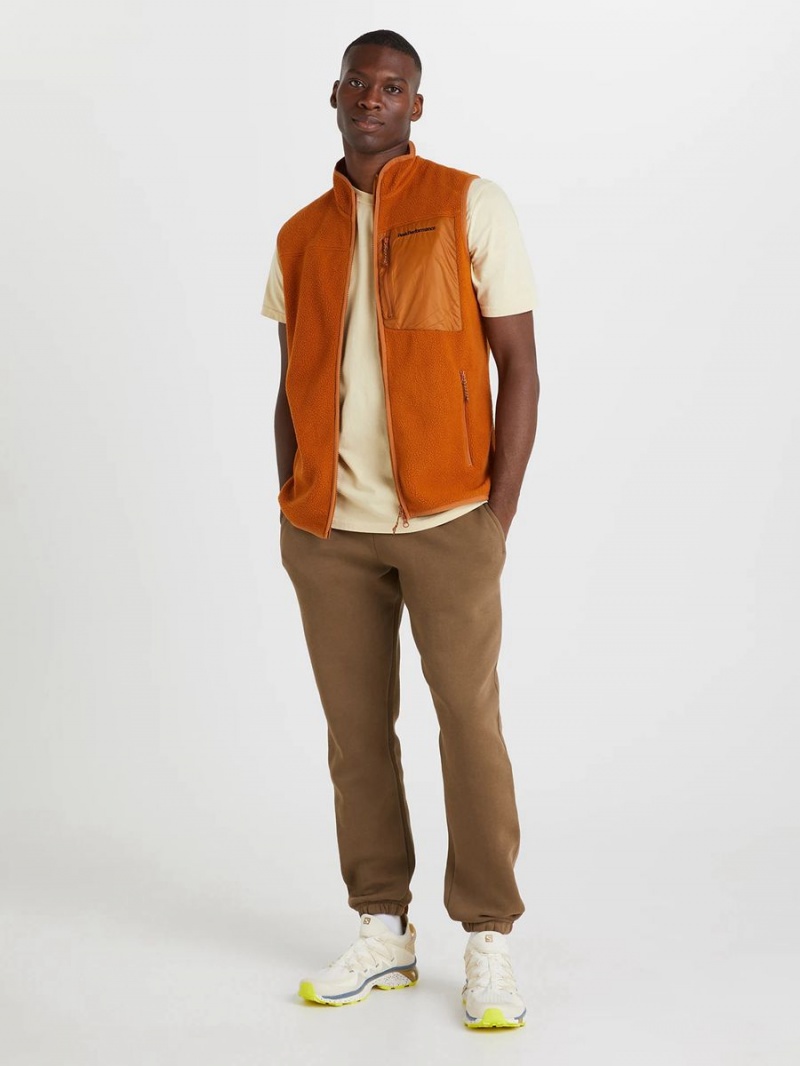 Peak Performance Pile Zip Men's Vest Orange | GLL83-431