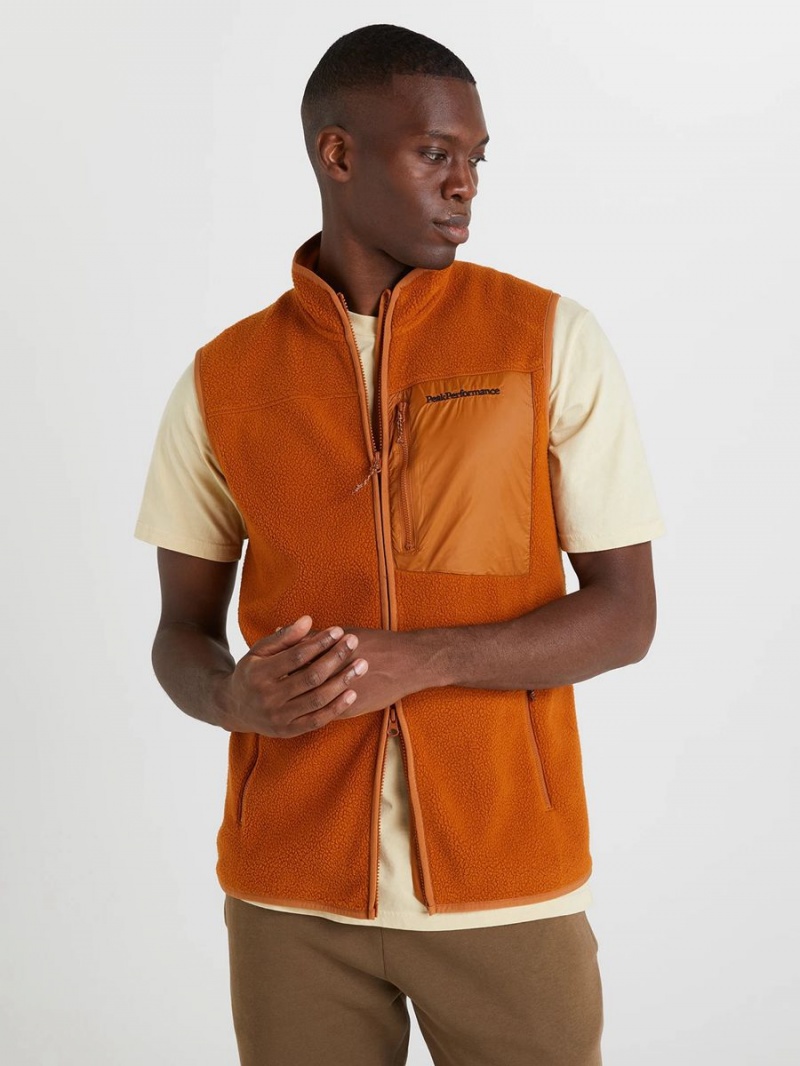 Peak Performance Pile Zip Men's Vest Orange | GLL83-431