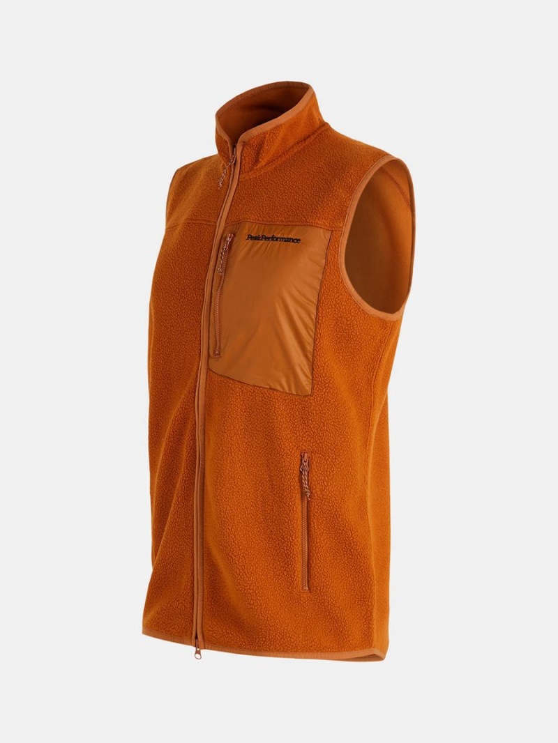 Peak Performance Pile Zip Men's Vest Orange | GLL83-431