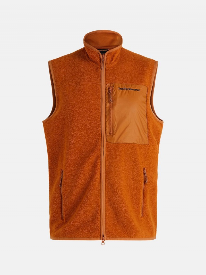 Peak Performance Pile Zip Men\'s Vest Orange | GLL83-431