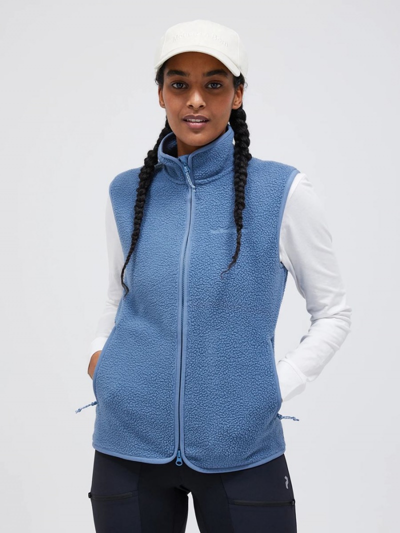 Peak Performance Pile Zip Women's Vest Blue | UYI70-559