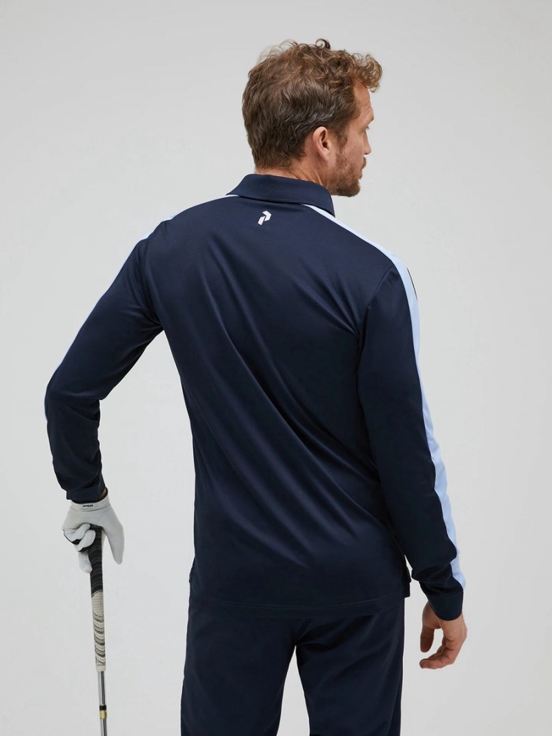 Peak Performance Player Long Sleeve Men's Polo Shirt Navy / Blue | WWP39-761