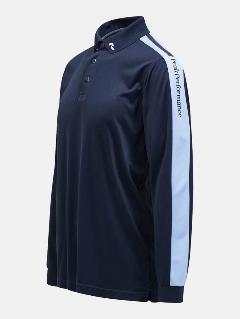 Peak Performance Player Long Sleeve Men's Polo Shirt Navy / Blue | WWP39-761