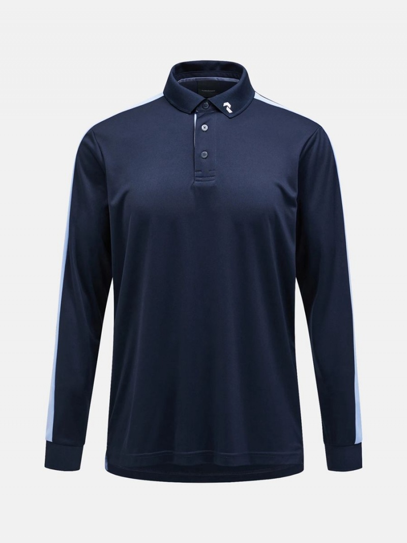 Peak Performance Player Long Sleeve Men\'s Polo Shirt Navy / Blue | WWP39-761