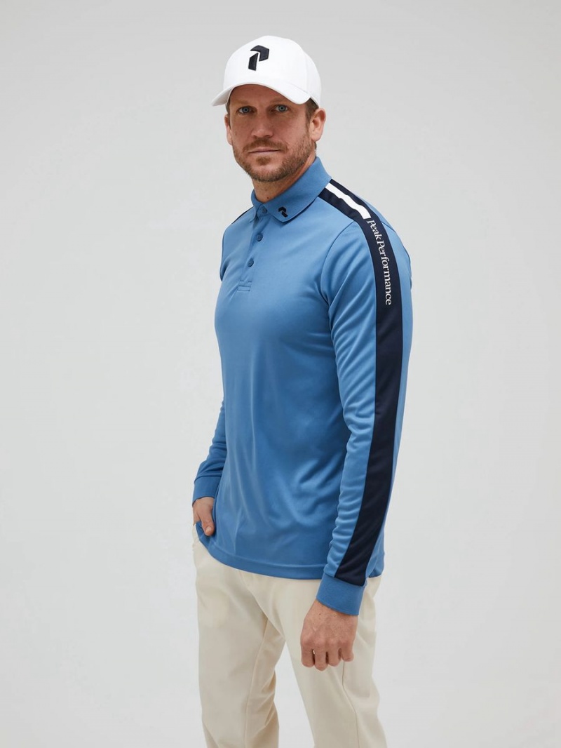 Peak Performance Player Long Sleeve Men's Polo Shirt Blue / Navy | KPK93-662