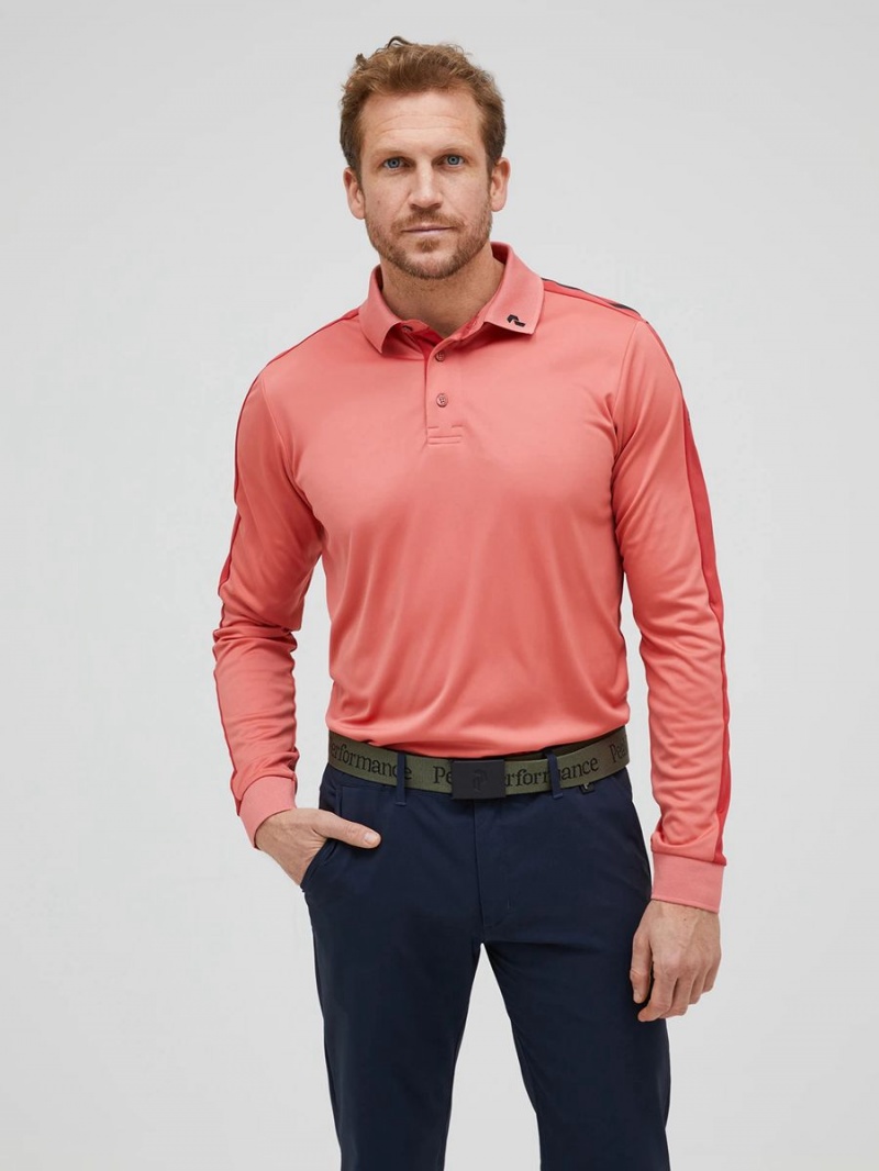 Peak Performance Player Long Sleeve Men's Polo Shirt Pink / Red | RXL96-641