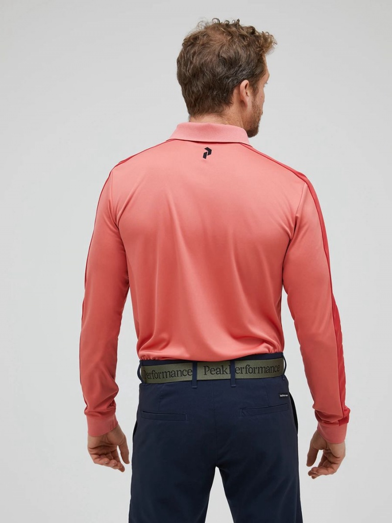 Peak Performance Player Long Sleeve Men's Polo Shirt Pink / Red | RXL96-641