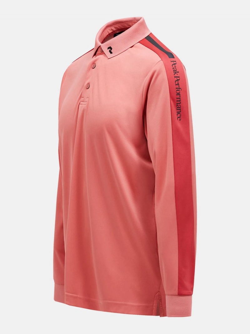 Peak Performance Player Long Sleeve Men's Polo Shirt Pink / Red | RXL96-641