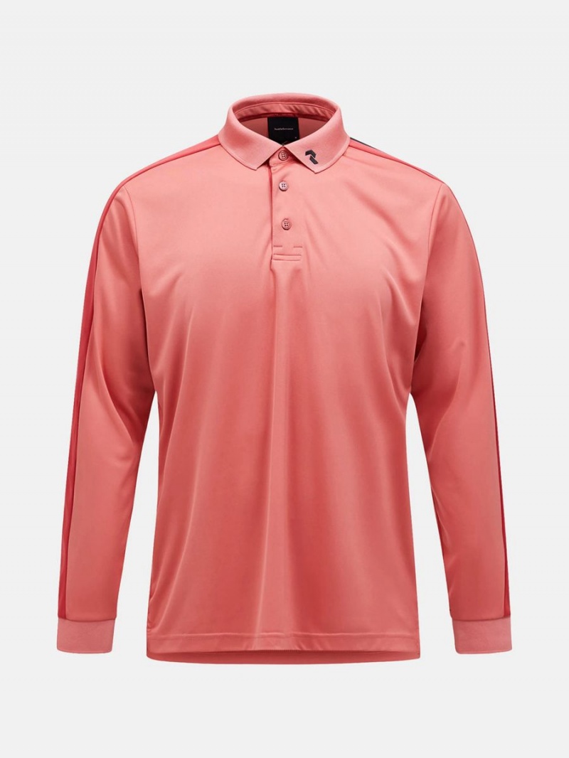 Peak Performance Player Long Sleeve Men\'s Polo Shirt Pink / Red | RXL96-641