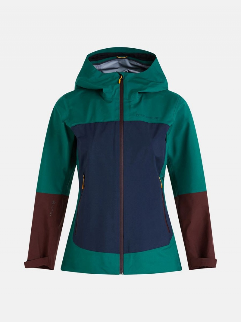 Peak Performance Vislight Gore-Tex Light 3L Women\'s Ski Jacket Green / Navy / Burgundy | WBU37-802