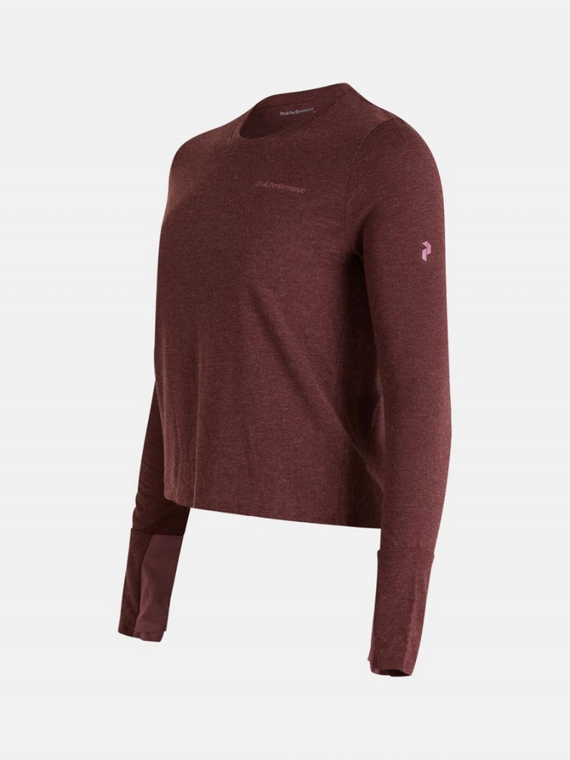 Peak Performance Wool Blend Cropped Long Sleeve Women's T-Shirt Burgundy / Pink | JLQ70-912