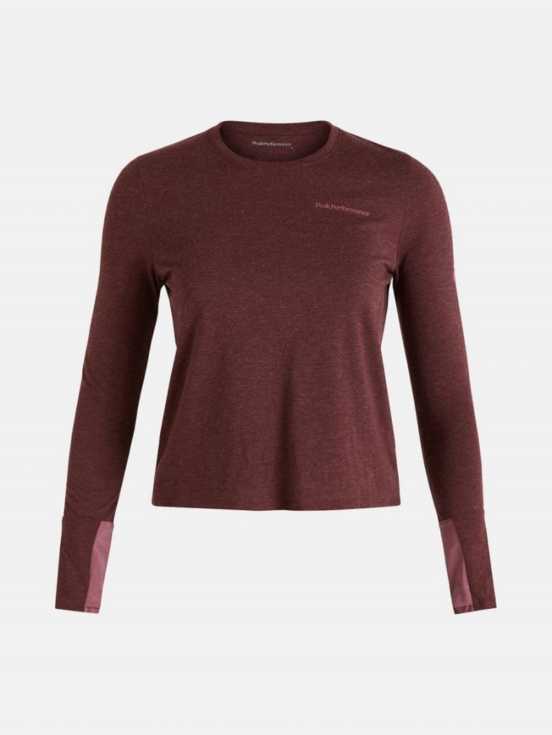 Peak Performance Wool Blend Cropped Long Sleeve Women\'s T-Shirt Burgundy / Pink | JLQ70-912