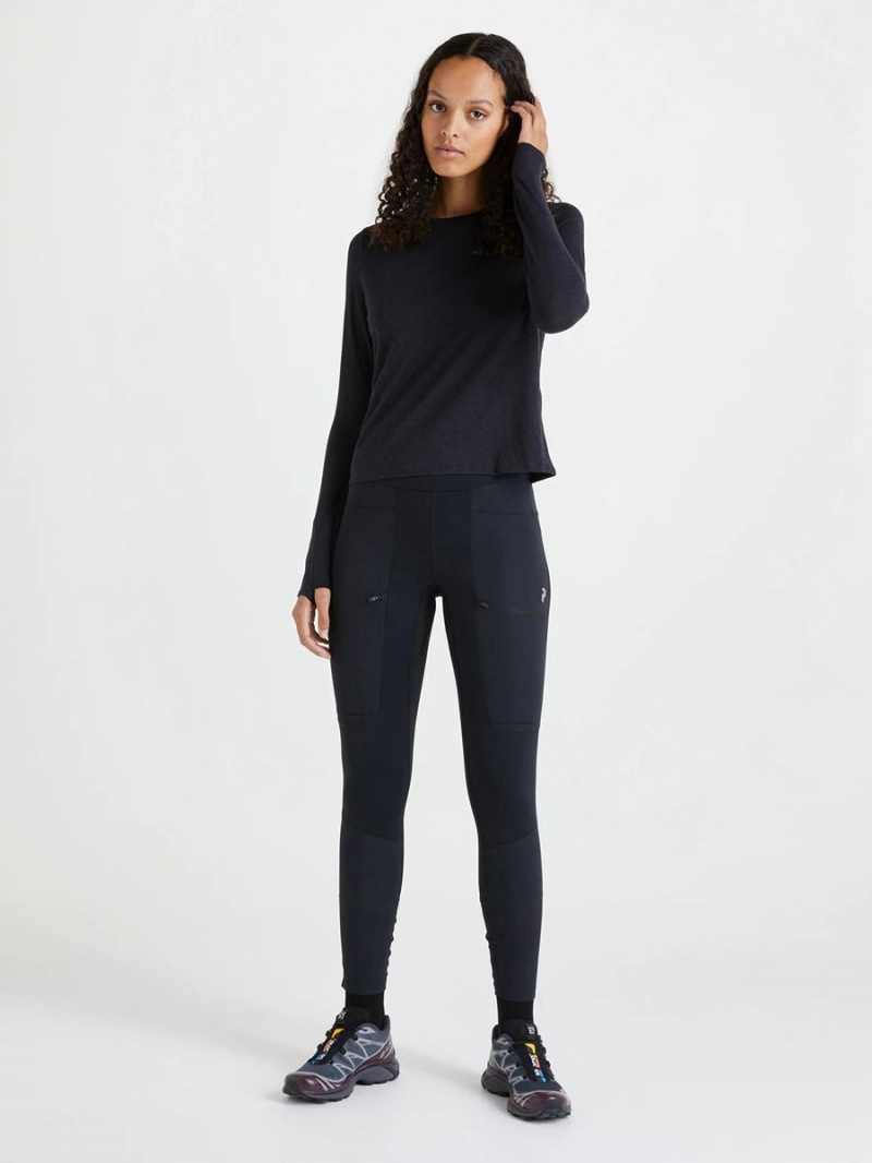 Peak Performance Wool Blend Cropped Long Sleeve Women's T-Shirt Black | DGY91-907