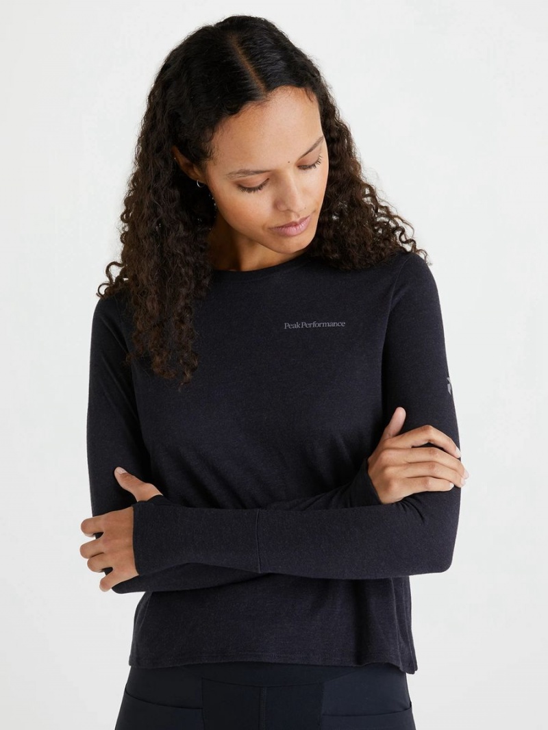 Peak Performance Wool Blend Cropped Long Sleeve Women's T-Shirt Black | DGY91-907