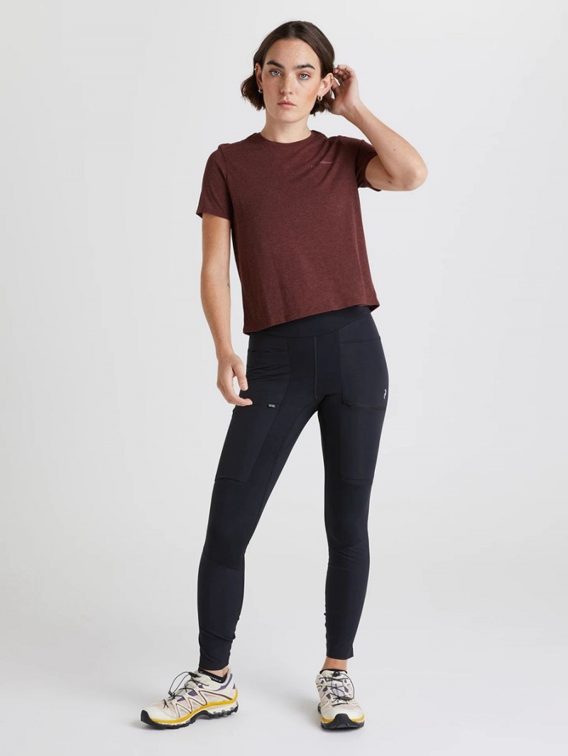 Peak Performance Wool Blend Cropped Short Sleeve Women's T-Shirt Burgundy | LER70-389