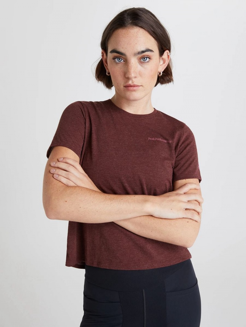 Peak Performance Wool Blend Cropped Short Sleeve Women's T-Shirt Burgundy | LER70-389