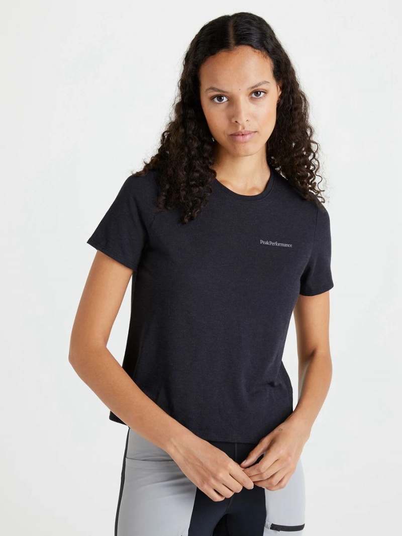 Peak Performance Wool Blend Cropped Short Sleeve Women's T-Shirt Black | EFF93-147